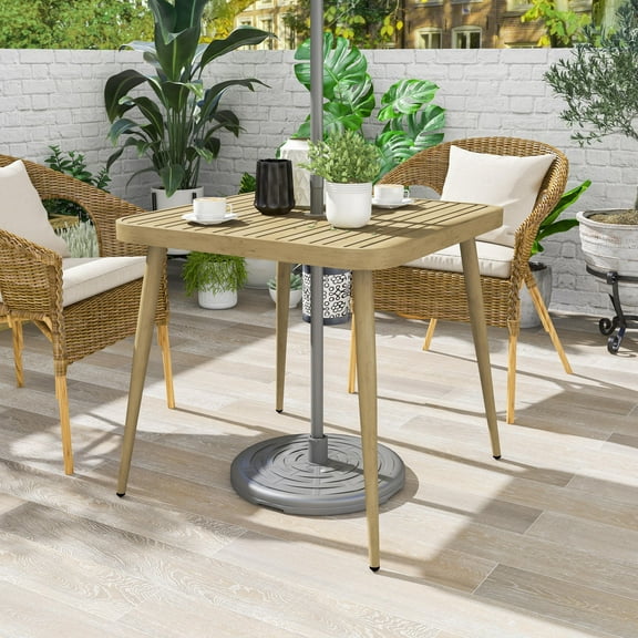 Darver Aluminum Patio Dining Table with Umbrella Hole, Natural Tone