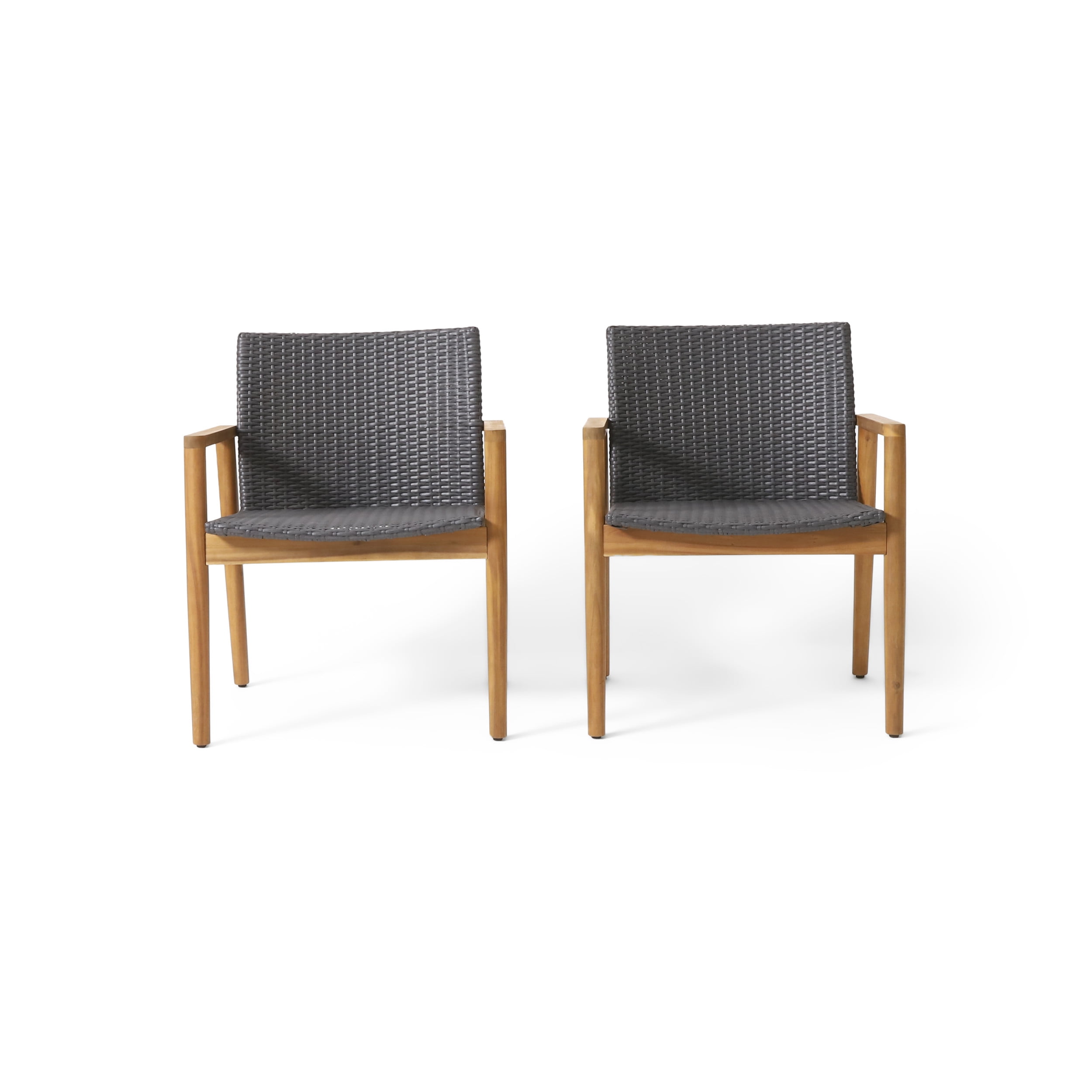 Remuda Wicker and Acacia Wood Outdoor Club Chairs, Set of 2, Gray and Teak