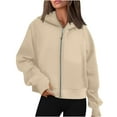 thumbnail image 2 of ZyeKqe Cropped Hoodies for Women Full Zip up Fleece Lined Jackets Long Sleeve Hooded Sweatshirts with Thumb Hole, 2 of 7