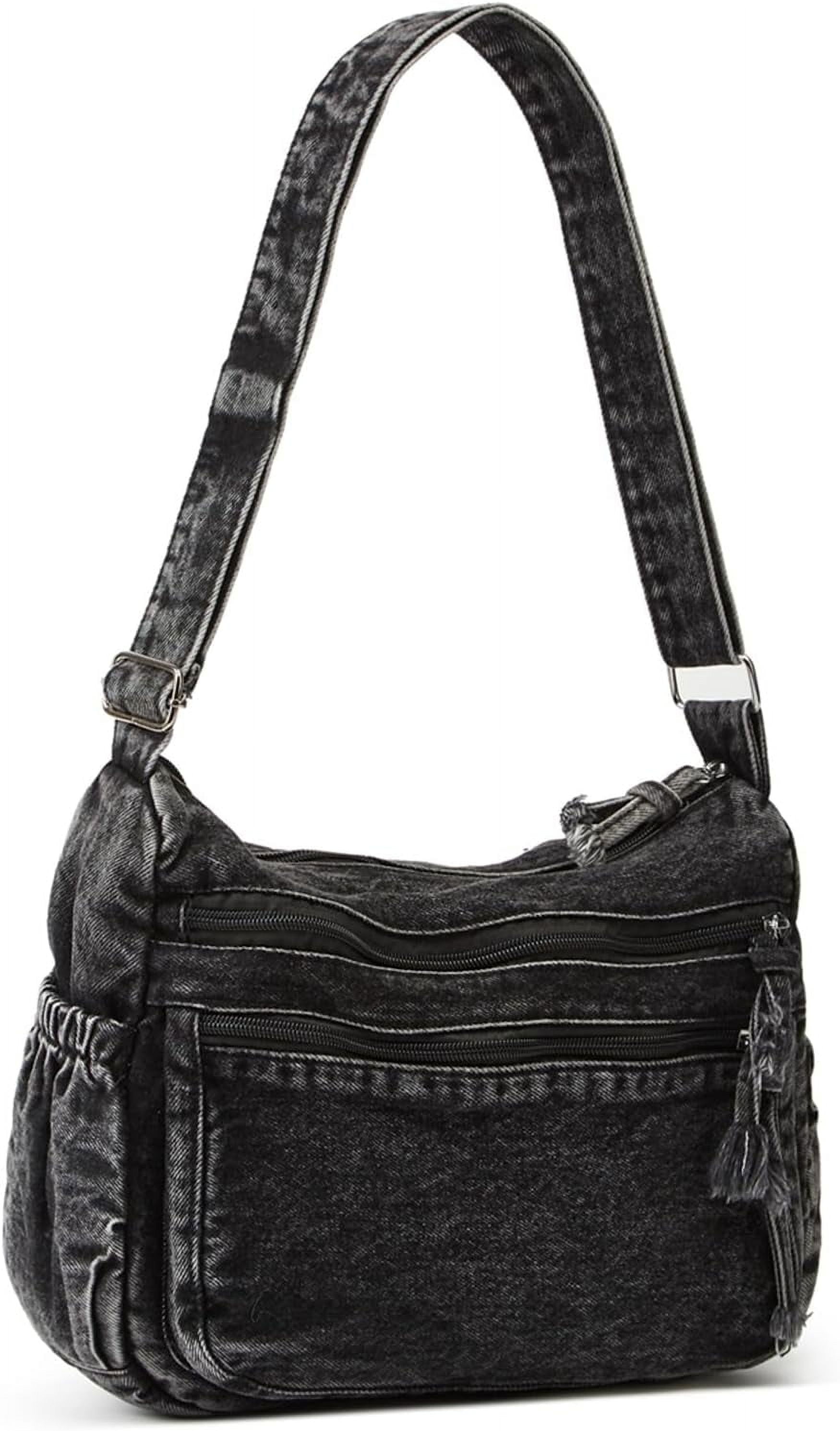 Women's Retro Large Canvas Denim Shoulder Bag Denim Crossbody Handbags Casual Style Lightweight Tote Purse