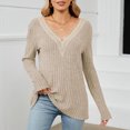 thumbnail image 3 of Gibobby Playera&nbsp;Moda 2023 Otoño/Invierno Nueva camiseta de manga larga suelta con cuello en V de de color sólido para mujer（Beige， XXL), 3 of 5