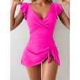 thumbnail image 3 of Women’s One Piece Swimdress Tummy Control Ruffle Swimsuit V Neck Tie Knot Skirted Bathing Suit Swim Dress, 3 of 5