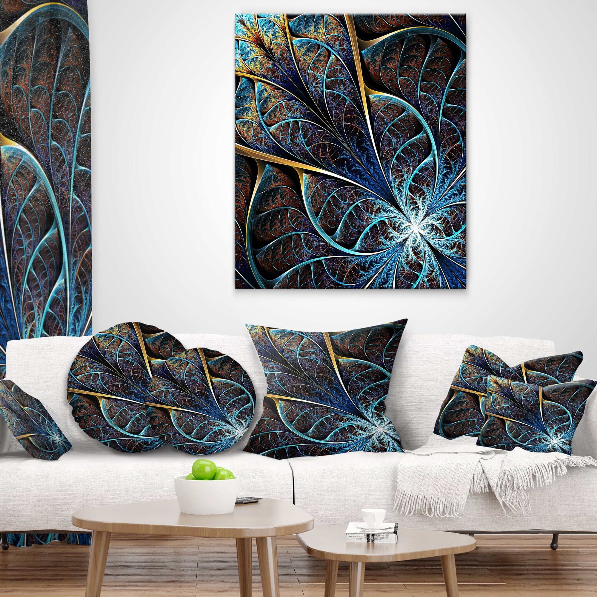 Designart Abstract Brown Fractal Flower - Floral Throw Pillow - 16x16