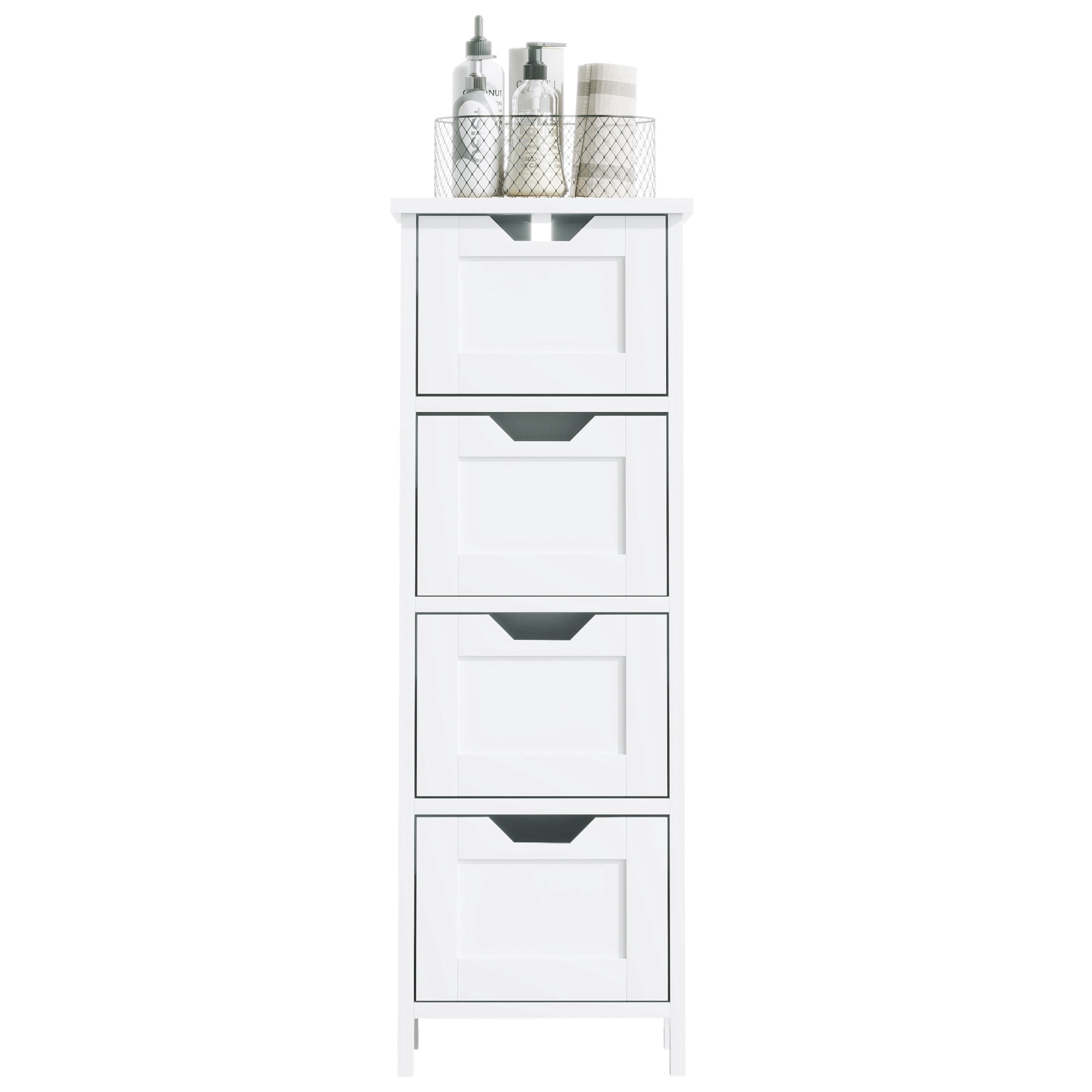 Noble House Nesta Narrow 4-Drawer Bathroom Floor Cabinet, Slim Vertical Storage Organizer, Space-Saving Design, White