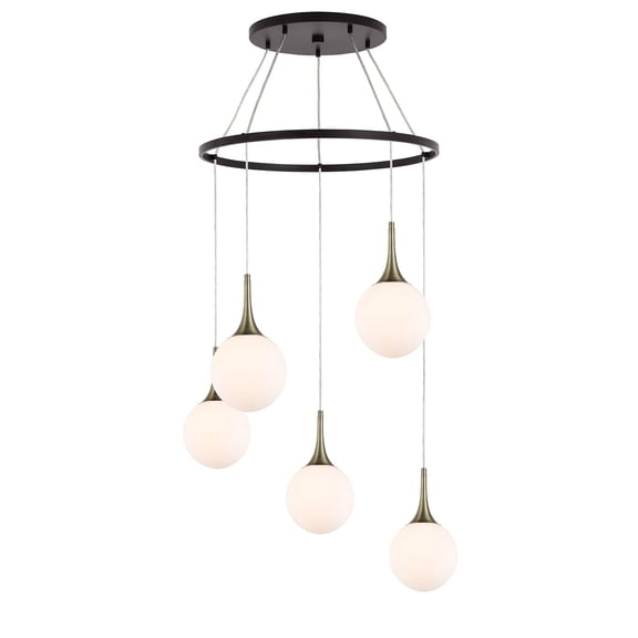 Woodbridge Lighting Alicia 5-Light Glass Chandelier in Walnut/Bronze/Opal