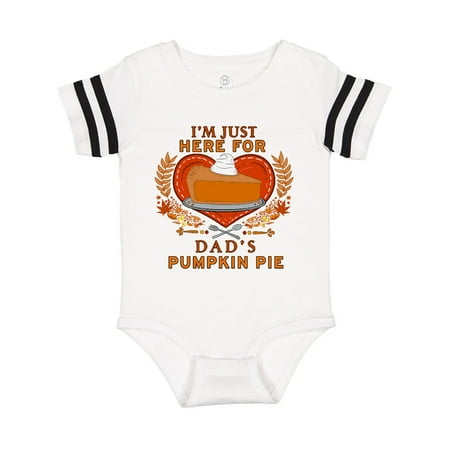 

Inktastic I m Just Here for Dad s Pumpkin Pie with Hearts and Leaves Gift Baby Boy or Baby Girl Bodysuit