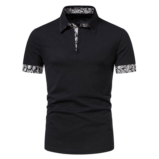 Birdeem Men Casual Solid Slim-Fit Patchwork Short Sleeve Turndown Pullover T-Shirt Tops Blouse