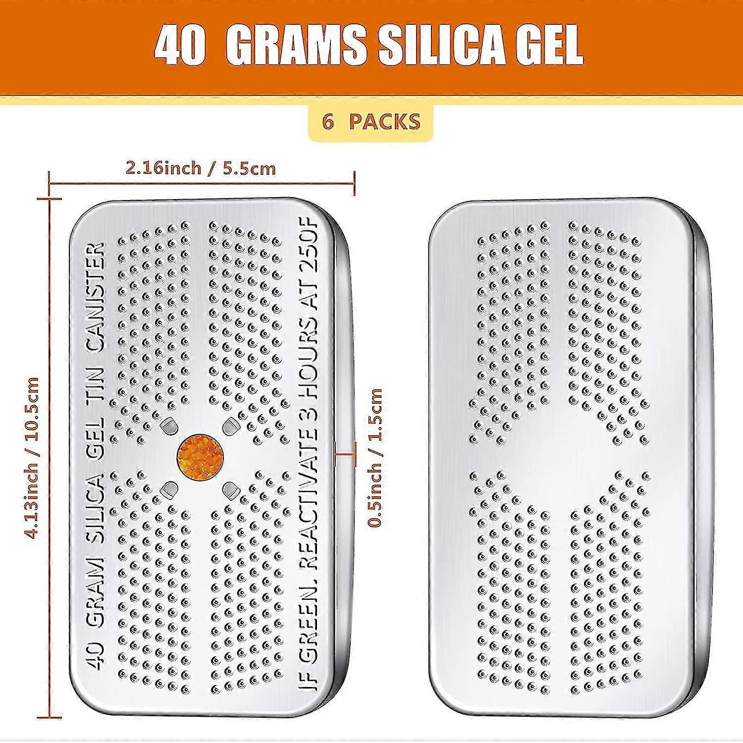 6 Pack 40 Gram Indicating Silica Gel Desiccant Canister Dehumidifier Orange Indicating Desiccant Reusable Moisture Absorber Bag For Car Closet Cabinet