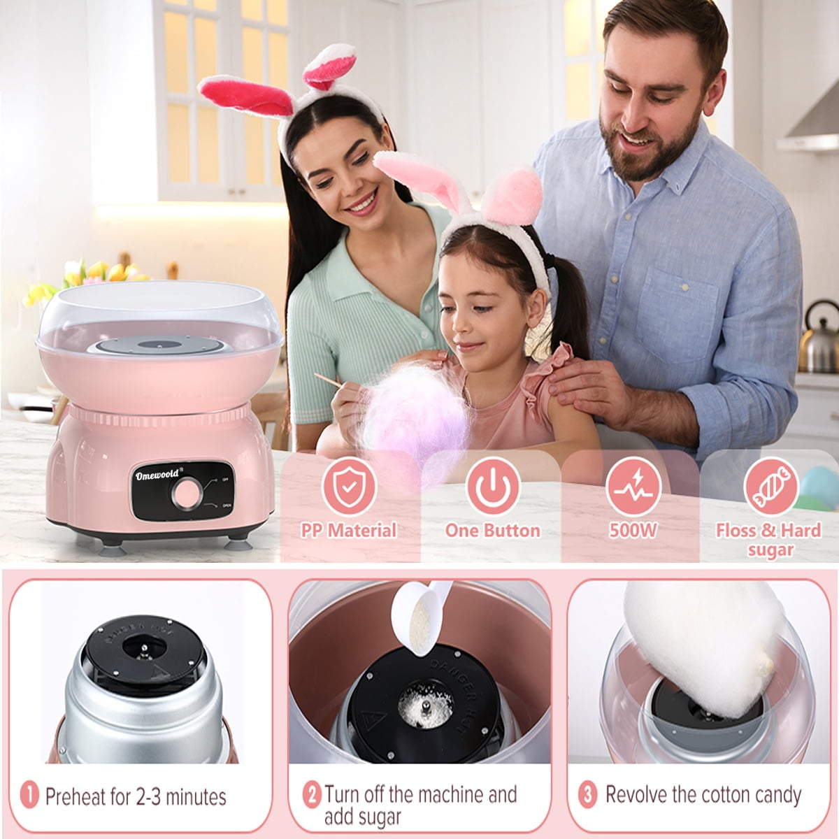 Cotton Candy Machine, Cotton Candy Maker 500W Hard Candy Floss Sugar Maker Machine With Sugar Spoon Birthday Party Gift Blue