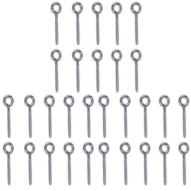 30 Pack Stainless Steel Eye Shape Screws Metal Hook Wood Terminal Ring Eyelet Hooks Self Tapping Screws M6