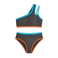 thumbnail image 3 of OSOLU Girls Swimsuit Two Piece One Shoulder Bikini Bathing Suit Set Color Block Padded Swimwear For Kids Teens 7-16Y Soft Beachwear, 3 of 6