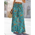 thumbnail image 5 of Women Summer Palazzo Pants High Waist Wide Leg Floral Casual Cotton Lounge Trousers with Pockets, 5 of 9
