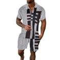 thumbnail image 1 of toraway Men's Sets Outfits 2 Piece Summer Autumn Men's Casual Striped Gradient Ramp Print Two Piece Suit Zipper Short Sleeve Top Suit Drawstring Pocket Short Set XXXL, 1 of 4