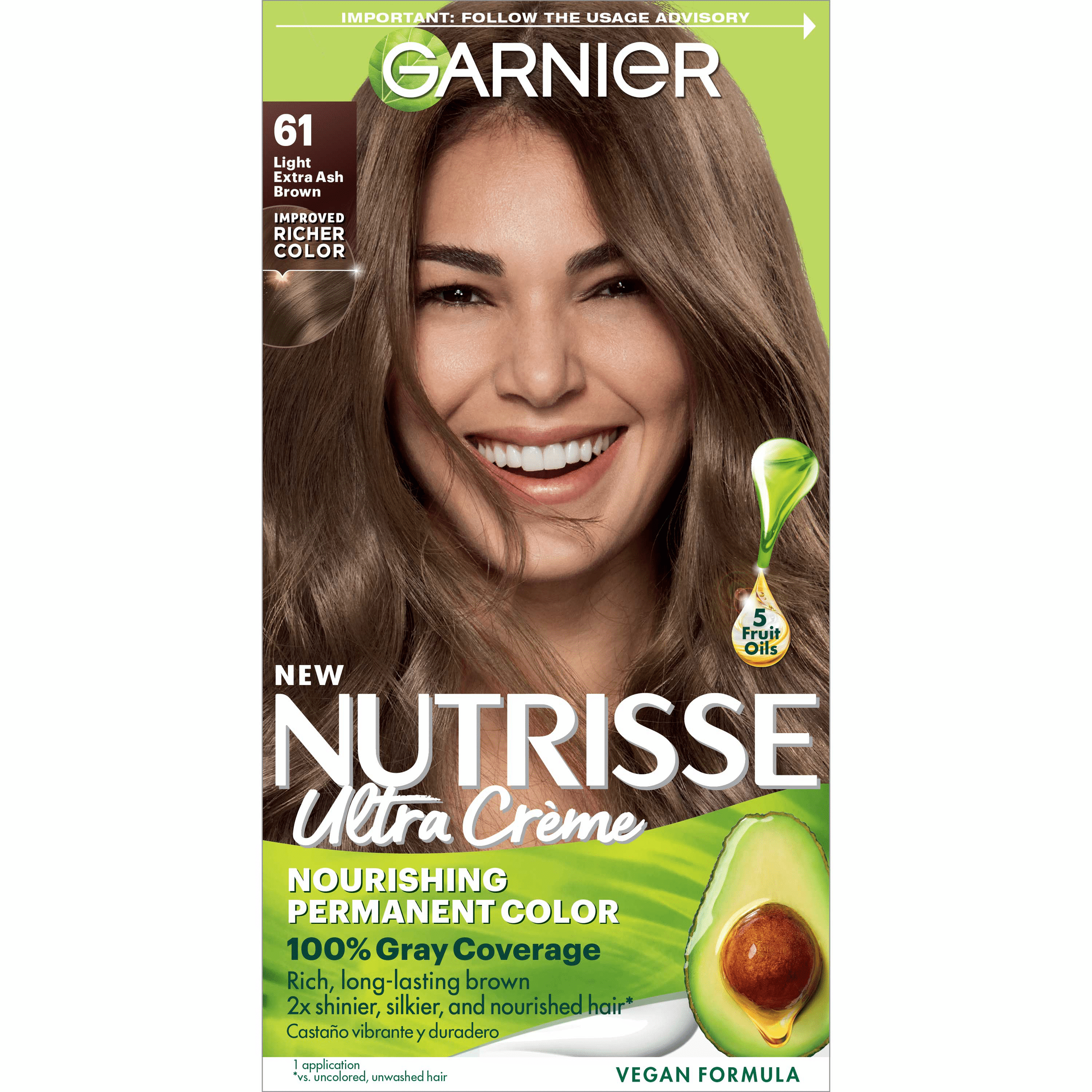 Garnier Nutrisse Nourishing Hair Color Creme, 061 Light Ash Brown