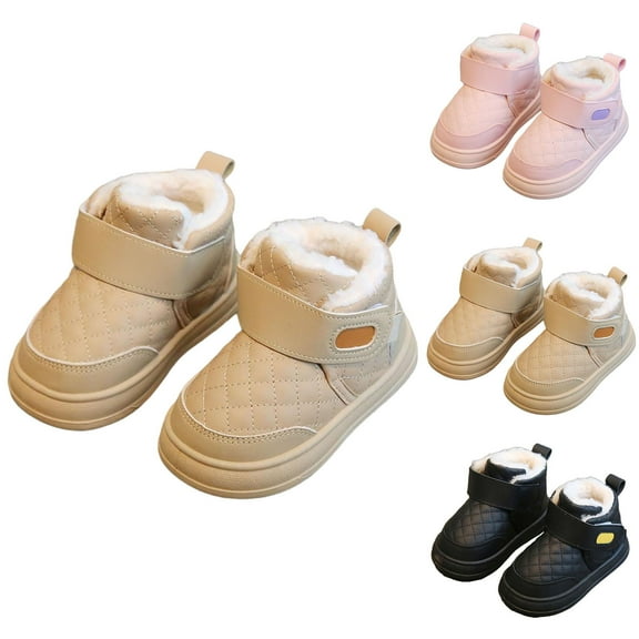 Lovzfmll Boys Girls Snow Boots, Winter Fleece Lined Warm Short Boots, Soft Soled Ankle Booties, Round Toe Flat Heel Outdoor Shoes for Toddler 15-18 Months, Khaki
