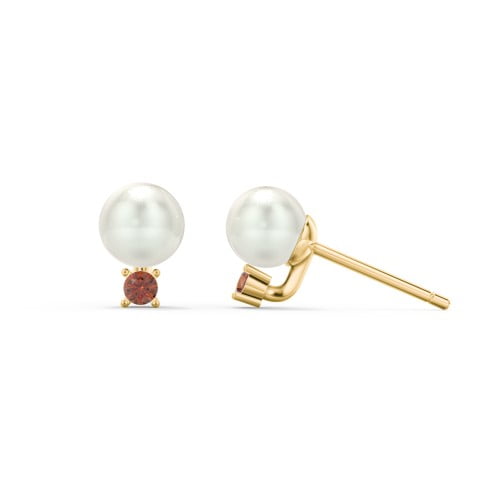 Boucles d'Oreilles Clous en Perles d'Eau Douce avec Pierre de Naissance