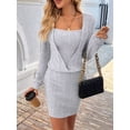 thumbnail image 4 of Women'S Long Sleeve Knit Dress with Built in Sleeveless Lined Slip Maxi Dress Light Gray XXL, 4 of 9