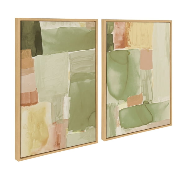 Kate and Laurel Sylvie United Colors III and IV Framed Canvas Wall Art Set by Amy Lighthall, 2 Piece Set 23x33 Natural, Modern Soft Watercolor Abstract Art Set for Wall Home Decor