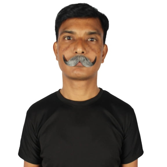 HPO Adult Men's Fake Human Hair Capt’ Hook Maestro Mustache | Grey Color