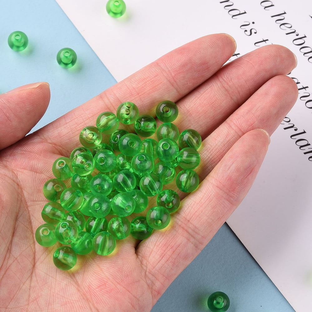 500g Transparent Acrylic Beads Round Lawn Green 8x7mm Hole: 2mm 1745pcs/500g