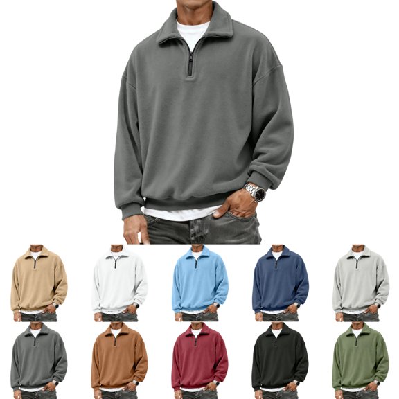 OIOLOYJM Sweatshirt for Men Vintage Quarter Zip Long Sleeve Collared Loose Fit Soft Pullover Shirts Vintage Big and Tall Winter Fashion Warm Comfortable Outfits