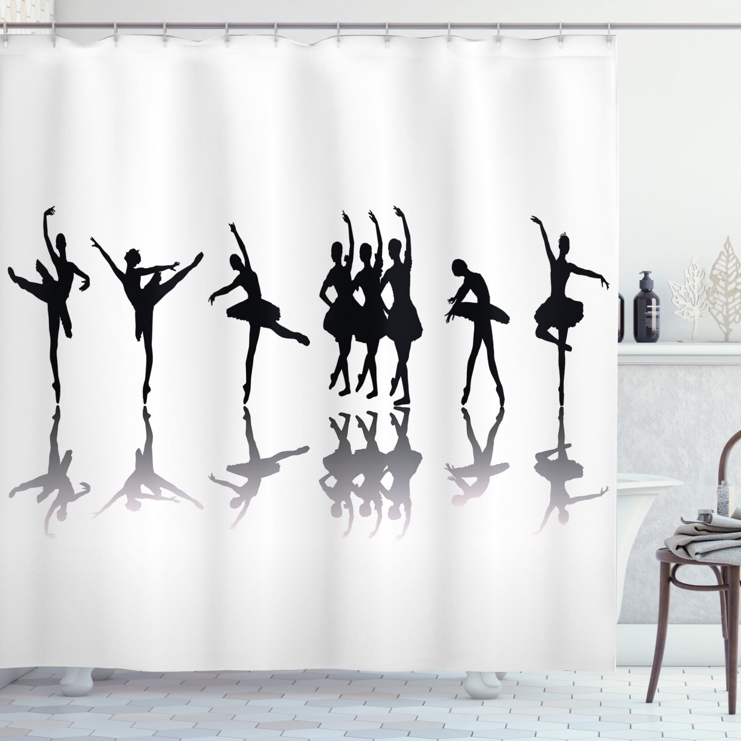 Ambesonne Ballet Shower Curtain, Ballerinas on Stage Dance, 69"Wx70"L