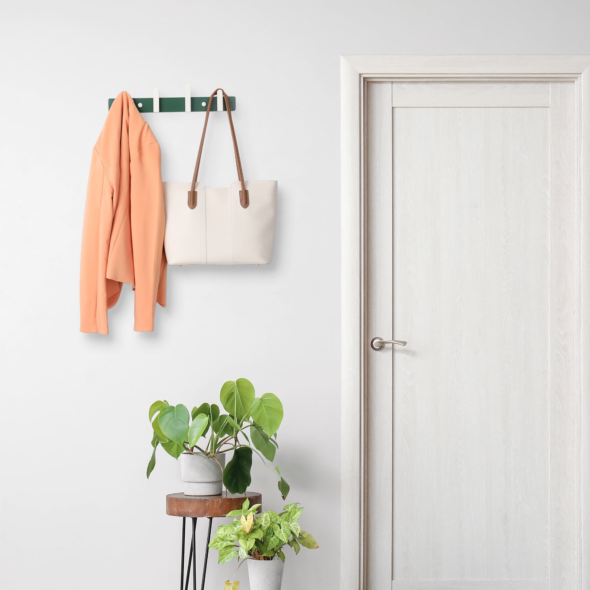 Unique Bargains Coat Rack Wall Mount Wood Coat Hook for Hanging w 4 Hooks Hat Rack Green