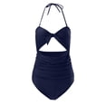 thumbnail image 3 of Vedolay Swimsuit Cover Ups For Women Women Deep V Neck Shirred Halter One Piece Swimsuit Backless Bathing Suit,I-Navy XL, 3 of 5