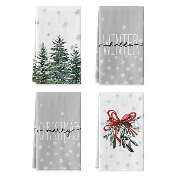 Sm:)e Snowflake Tree Mistletoe Winter Christmas Kitchen Dish Towels 18 x 26 Inch Set of 4