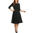 thumbnail image 2 of INSPIRE CHIC Vintage 3/4 Sleeve Dress for Women's Elegant Boat Neck Wear to Work Dress Trendy S Black, 2 of 6