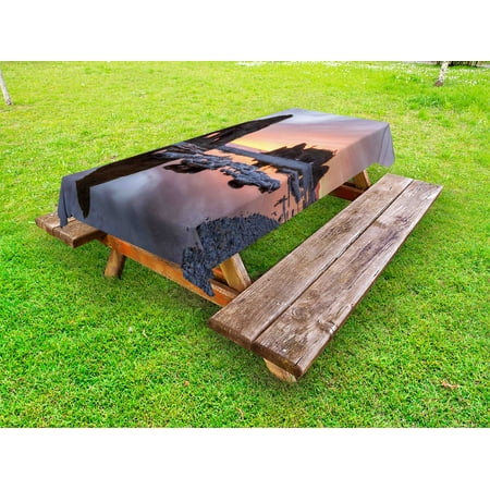 

Driftwood Outdoor Tablecloth Setting Sun Theme with Sea Stacks and Driftwood at Ruby Beach Digital Image Decorative Washable Fabric Picnic Tablecloth 58 X 120 Inches Orange and Grey by Ambesonne