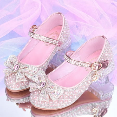 

Gubotare Girl s Sandals Girls Dress Shoes Toddler Kids Heels Sandals Ankle Strap Wedding Party Phoebe Flower Girl Shoes (Pink 10.5)