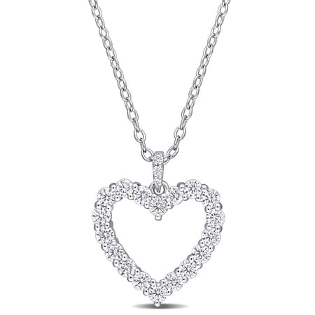 AMOUR 3/5 CT DEW Created Moissanite Open Heart Pendant with Chain In Sterling Silver