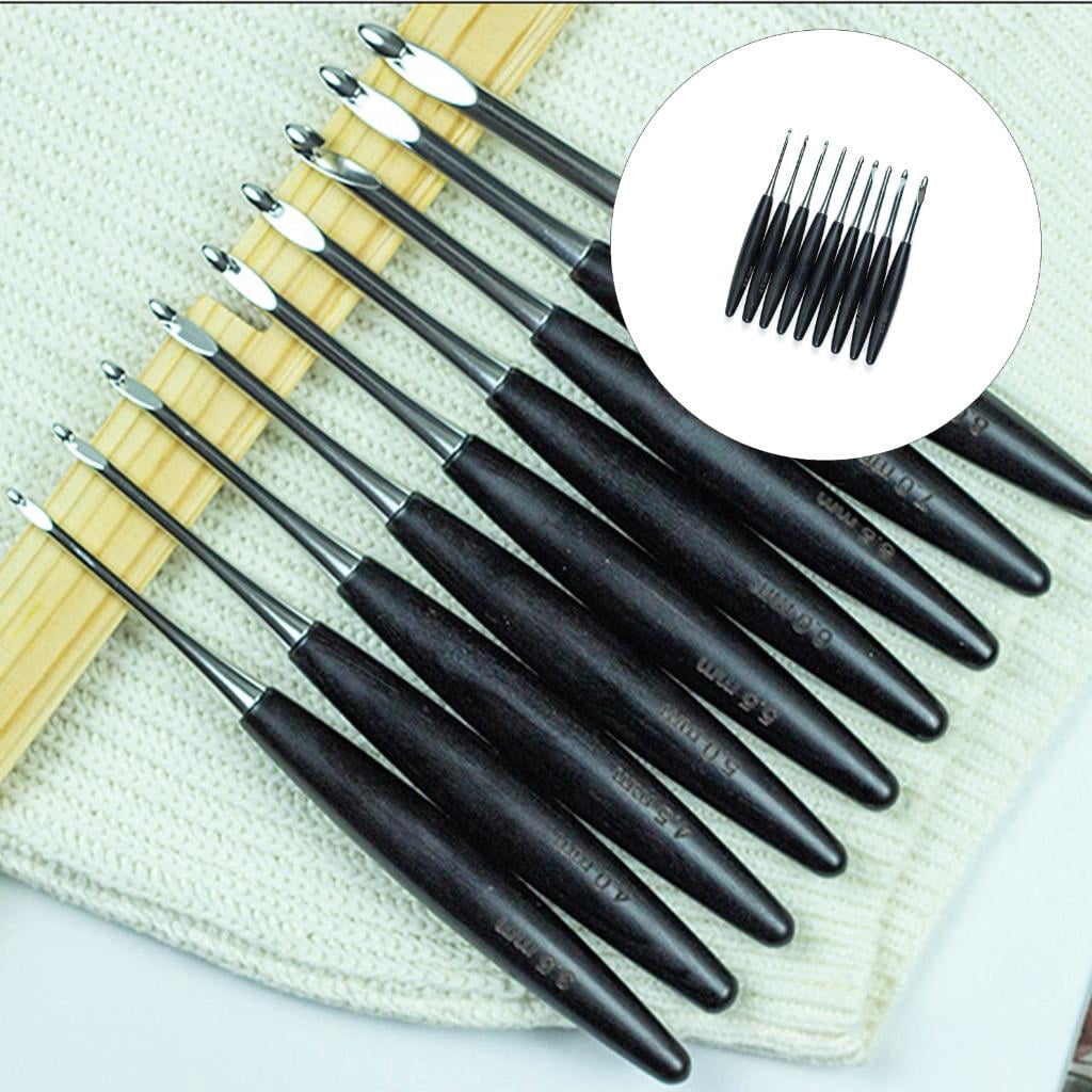 Giaone 9Pcs Ergonomic Grip Aluminium Crochet Hook 3.5-8.0mm Wooden Handle Crochet Hook Needle for Sweater Scarf Knitting Craft