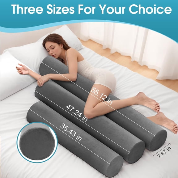 Memory Foam Body Pillow for Bed, Long & Big Full Body Pillows for Adults, Multifunctional Bolster Pillows with Removable & Washable Velvet Cover, Cylindrical Side Pillow (55.12"*7.9")