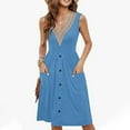 thumbnail image 2 of Women's Summer Casual Dress Elegant Lace V Neck Sleeveless Waisted Swing Midi Dress with Pockets Flowy Comfortable Stylish Outfit, 2 of 2
