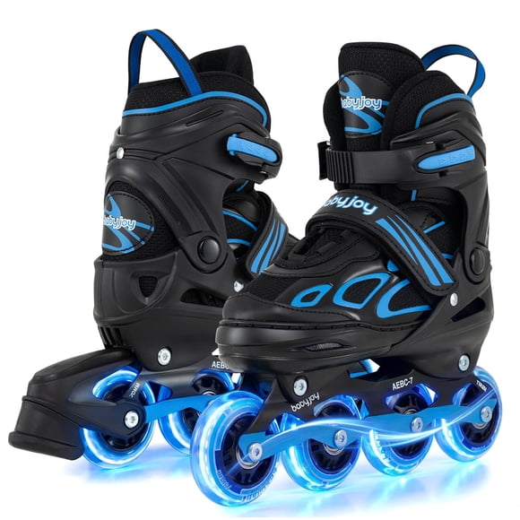 Babyjoy Adjustable Kids' Inline Skates Ages 7-9 4 Sizes Adjustable Blade Roller with Light-up Wheels Black & Blue