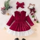 thumbnail image 5 of Vestido Para Niñas, Ropa Para Niñas Pequeñas, Encaje Empalme, Color Sólido, Encaje De Terciopelo De Un Solo Lado, Manga Larga, Vestido Fruncido Borgoña Odeerbi LM103-6850, 5 of 9