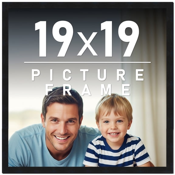 19x19 Frame Black Solid Wood Picture Frame | 0.75 Inch Moulding Width | Includes UV Acrylic