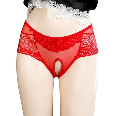 Mother Day Gifts Tawop Womens Panties Seamless Red Lace Panties Crotchless Panties Low-waist Sexy Open Transparent Panties Briefs