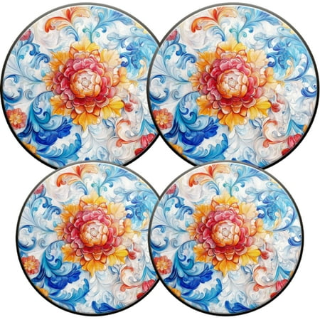 

Electric Stove Burner Covers 4 Pcs Round Gas Burner Cover 8 and 10 Inch Flower Motif with Swirling Accents
