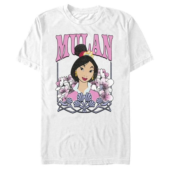 Men's Mulan Distressed Floral Portrait  Graphic Tee White Medium