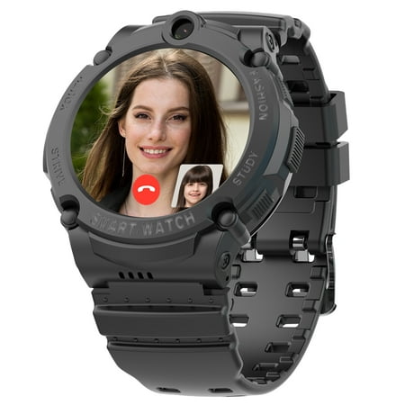 PTHTECHUS S02 4G Kids Smartwatch with SIM Video Call GPS Watch for Kid Boy Girl Holiday Gift Black