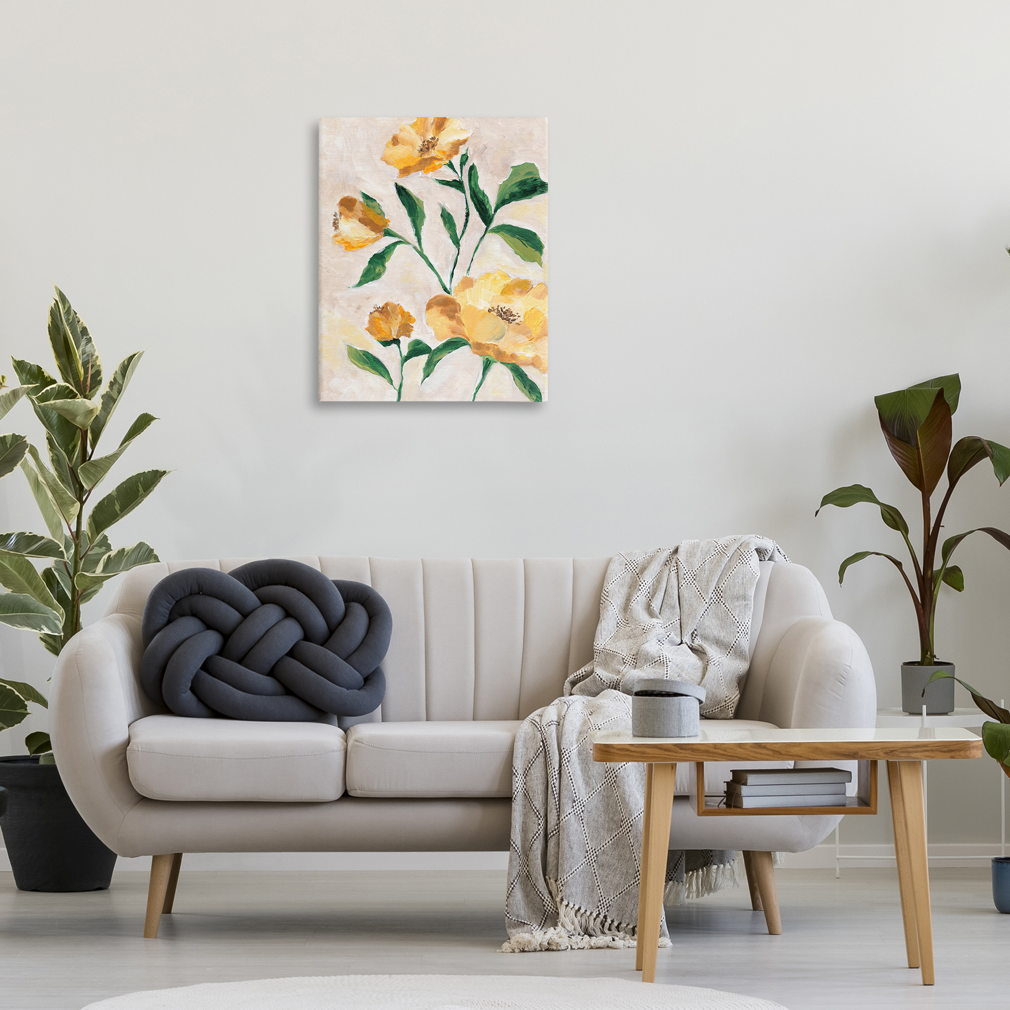 Stupell Industries Yellow Camellia Blossoms Plants & Flowers Painting Wrapped Canvas Art Print Wall Art, 24 x 30