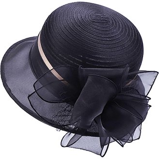 Wide Brim Organza Derby Hat Set with Gloves and Pearl Jewelry F FADVES Fascinator Women Organza Church Derby Hat Wide Brim  main image 2