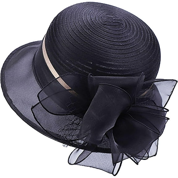 Zhengup Organza Fascinator Tea-Party Derby-Hats for Women - Flower Wide Brim Church Sunday Sun Hat