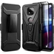 Nagebee Case for Motorola Moto G Power 2021 with Tempered Glass Screen Protector (Full Coverage), Belt Clip Holster with Built-in Kickstand, Heavy Duty Protective Shockproof Armor Rugged Case (Black)