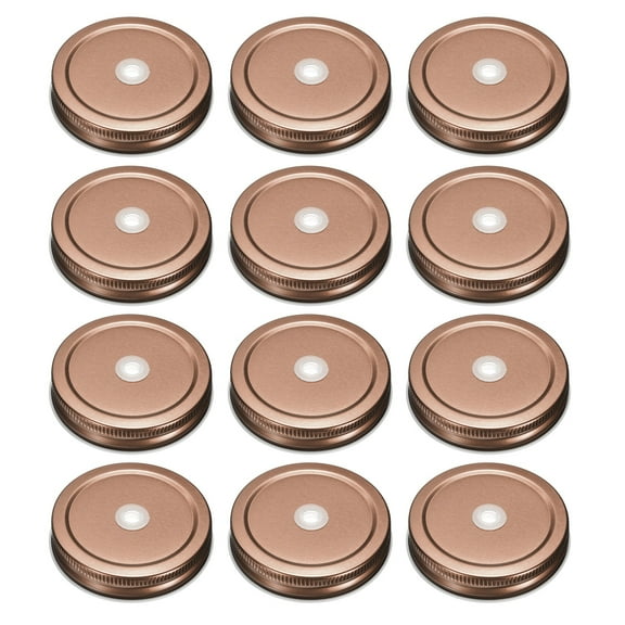 12pcs Mason Jar Lids 2.76" Tinplate Canning Covers with Straw Hole, Rose Gold