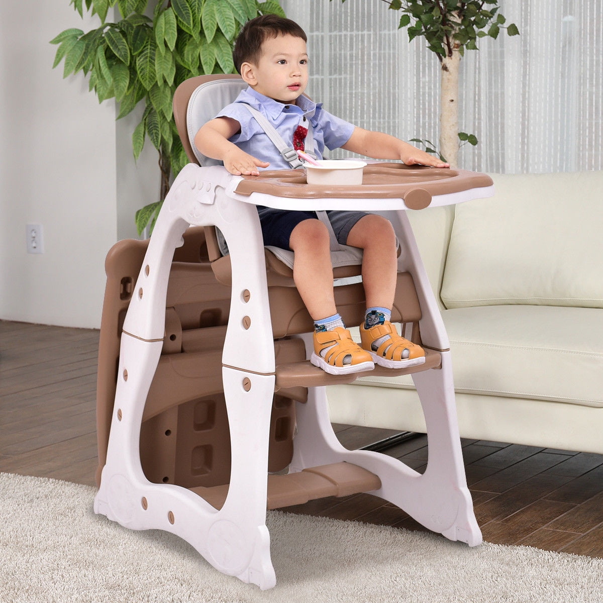 Costway 3 in 1 Baby High Chair Convertible Play Table Seat Booster Toddler Feeding Tray Coffee
