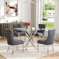 thumbnail image 4 of 5-Piece Square Dining Table Set, 36" Tempered Glass Top & Stainless Steel Legs, 4 Velvet Chairs with Nailhead Trim, for Kitchen, Dining Room, 4 of 9